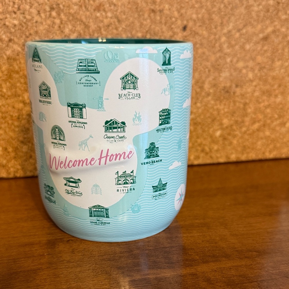 Disney DVC Welcome Home Coastal Pattern Ceramic Mug - Mint & White. NWT
